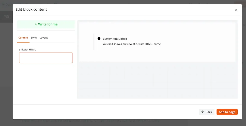 Custom HTML snippet block on a Zipper site