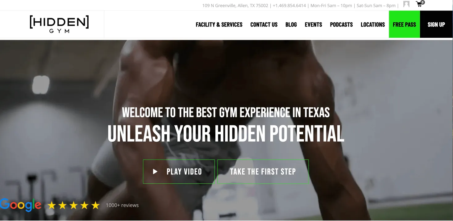 gym website design - hidden gym