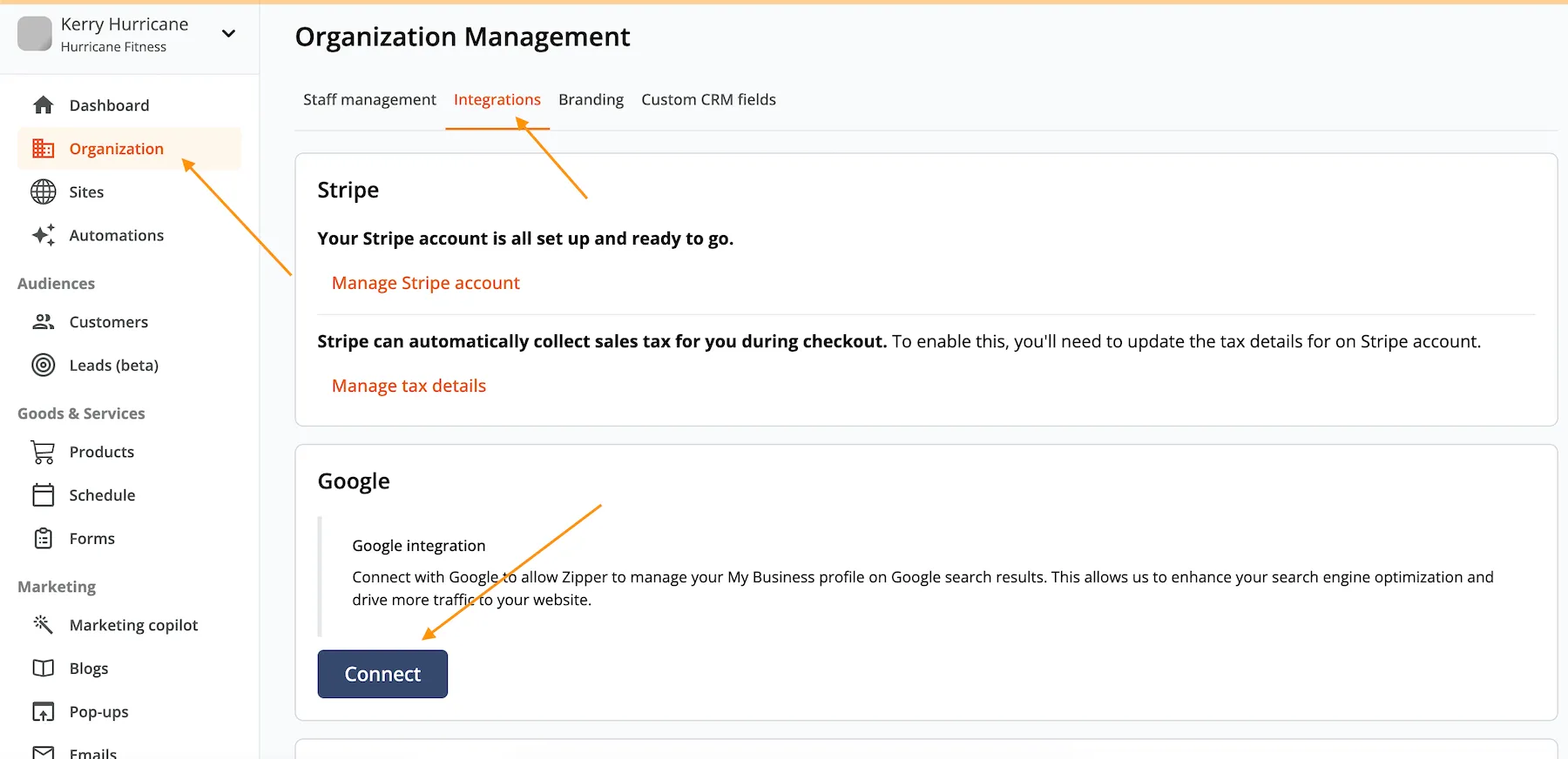 Google Business Profile Zipper integration page