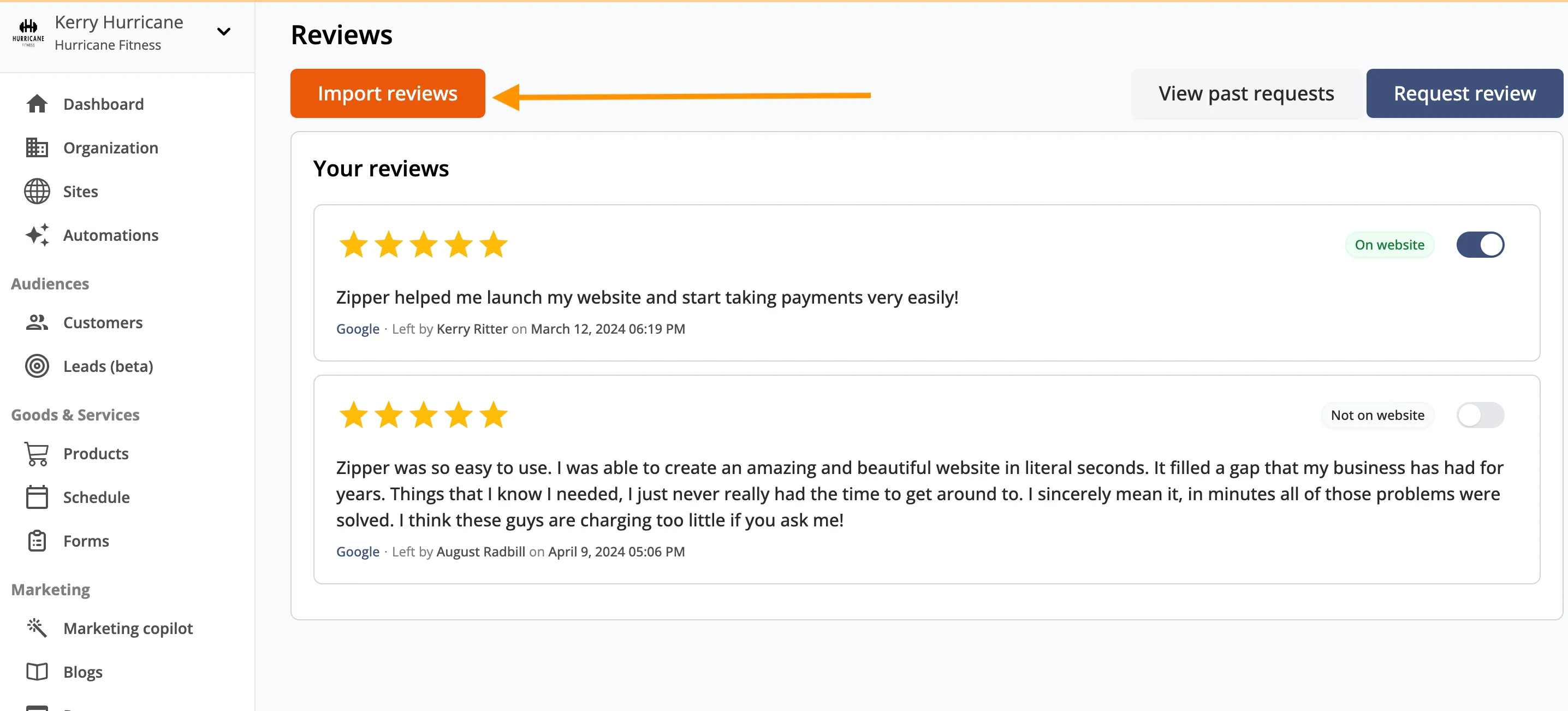Import Google Reviews into Zipper