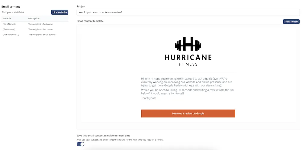 Customer redirected to Google to leave a review