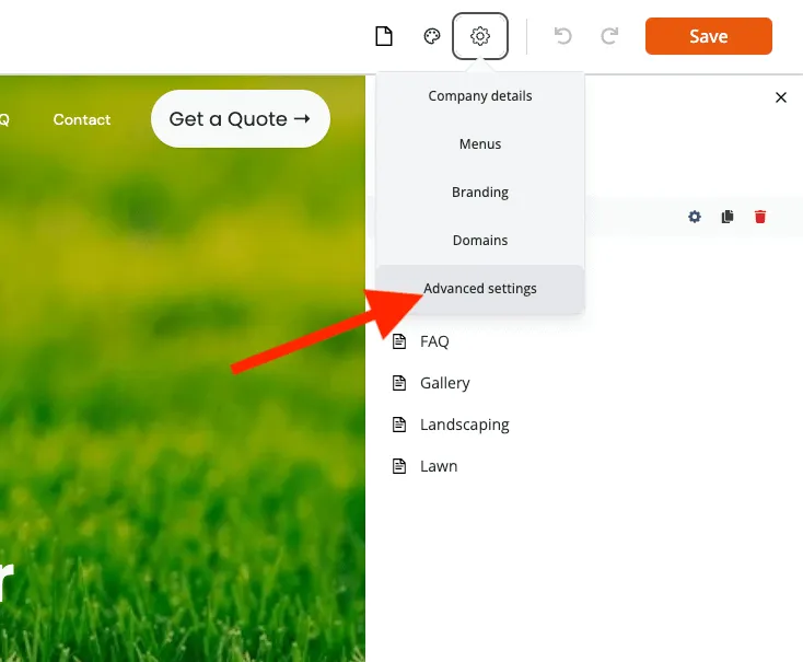 Advanced Settings panel in the Zipper Site builder