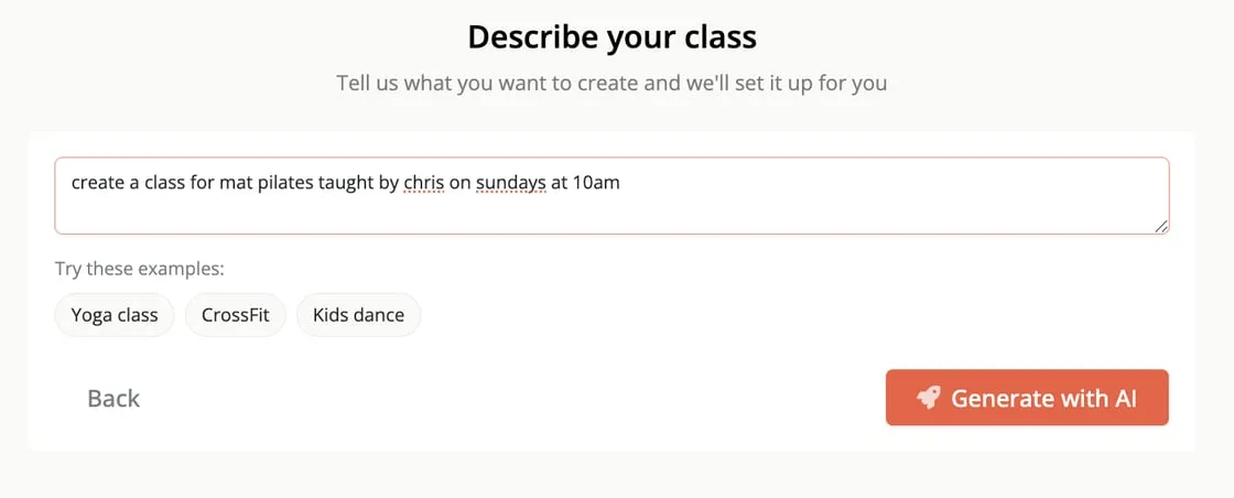 AI-powered class creation prompt
