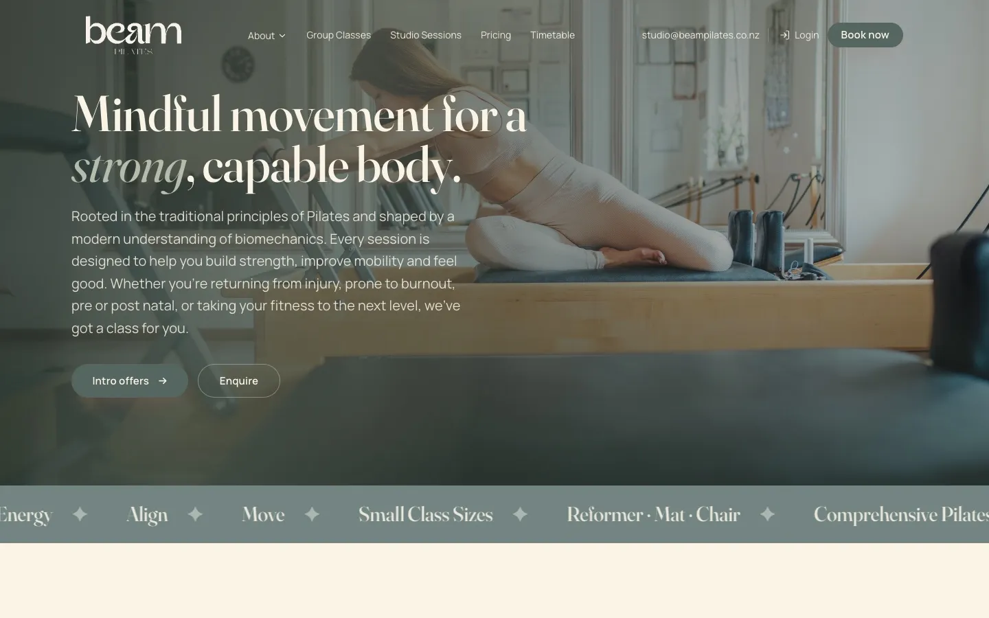 Beam Pilates homepage