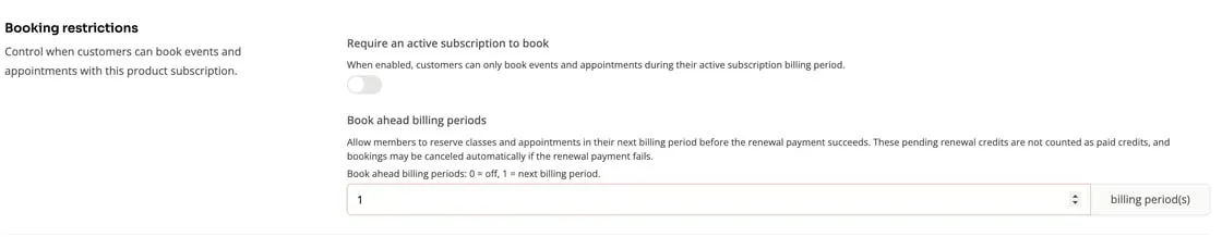 Book ahead billing periods setting in Zipper letting members reserve classes for their next billing cycle