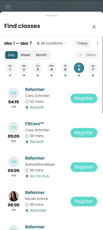 Customer app calendar view