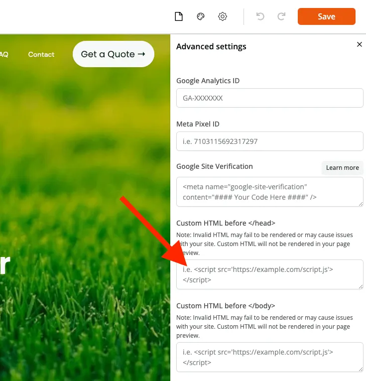 Custom HTML before head field in Zipper Advanced Settings