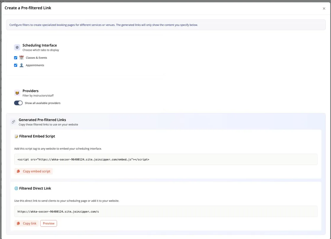 Custom scheduling link