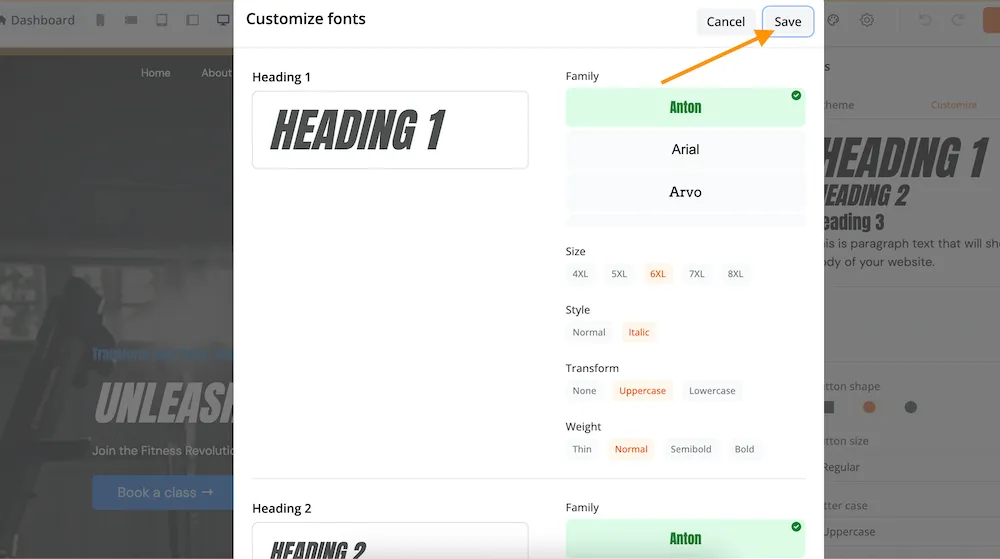 Editing H1, H2, H3, H4, and paragraph fonts in Zipper