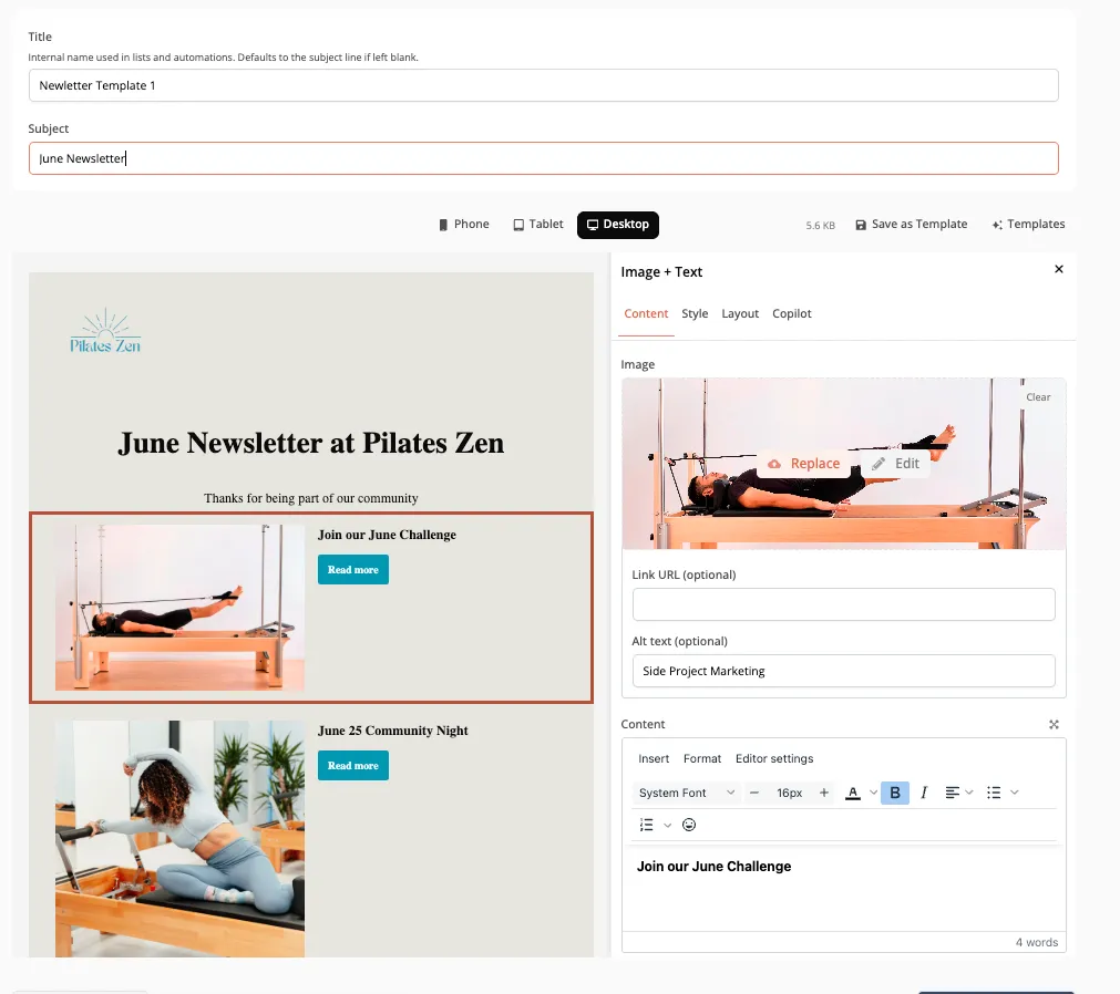 The drag-and-drop visual email builder