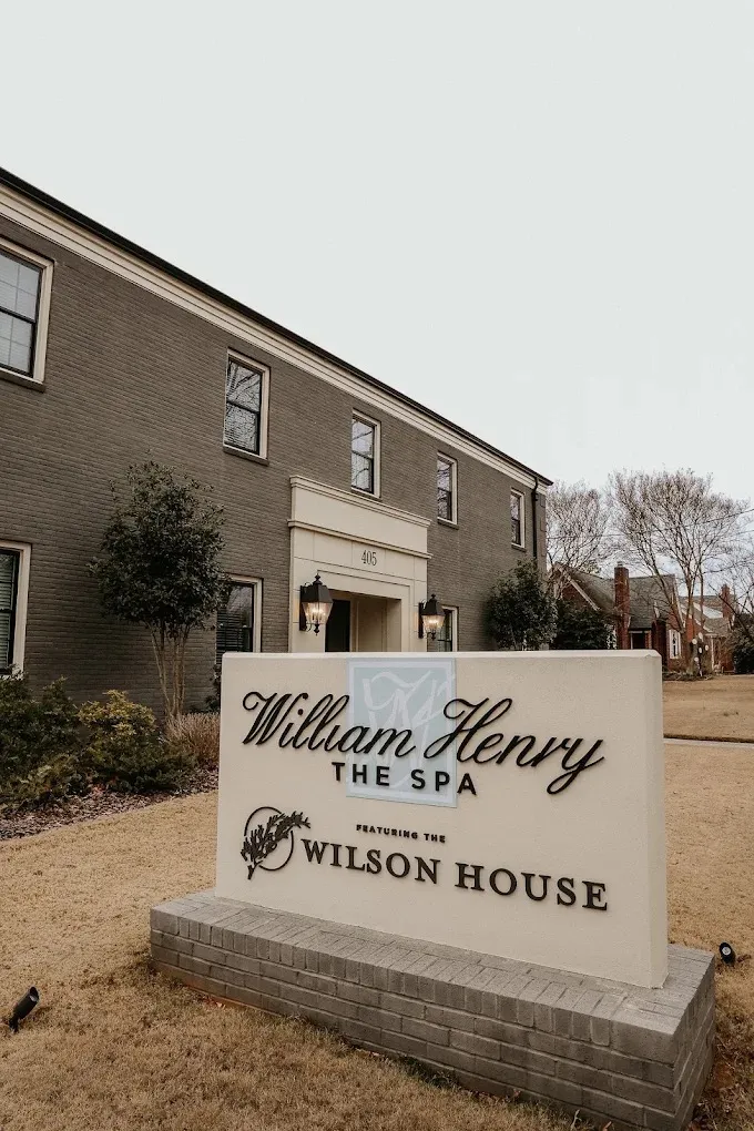 The William Henry the Spa sign outside the building that houses Wellness Experience Pilates in Belmont, North Carolina.
