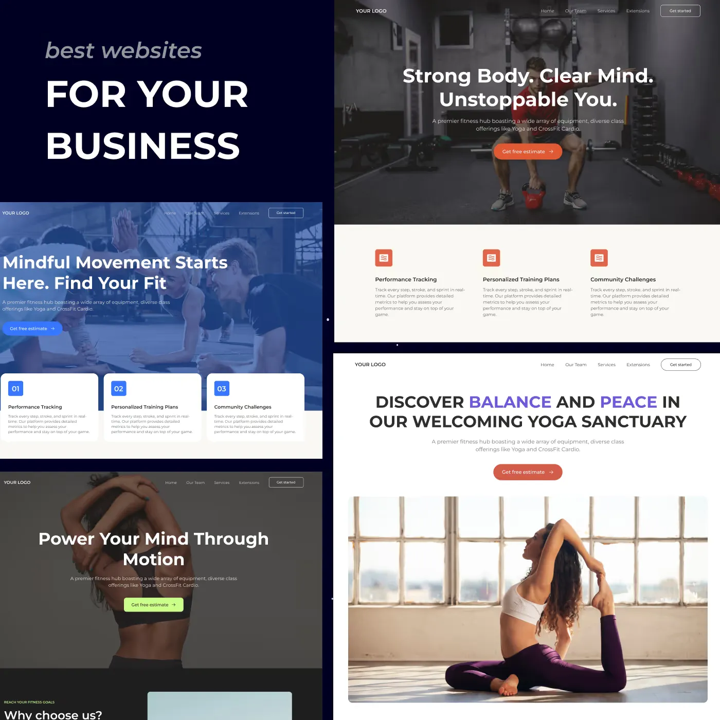 Examples of fitness studio and gym websites built with Zipper