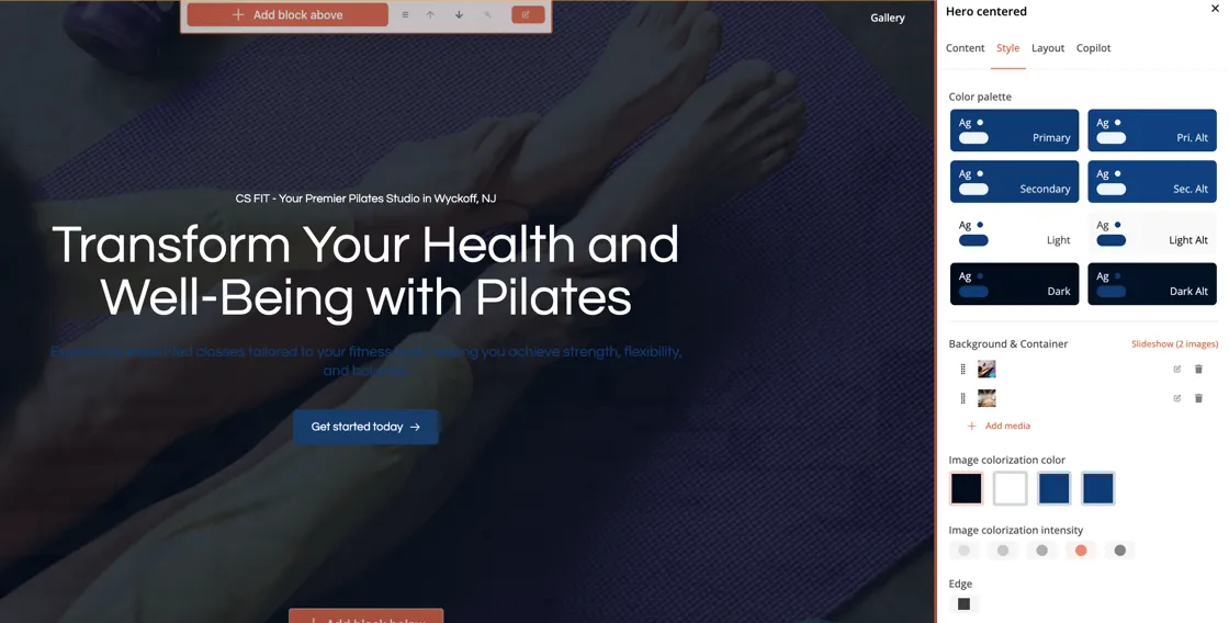 Scrolling image carousel in the site builder