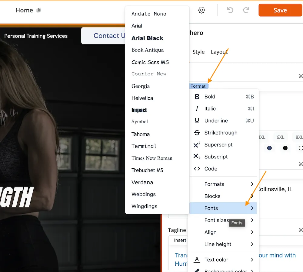 Individual block font customization using the format option