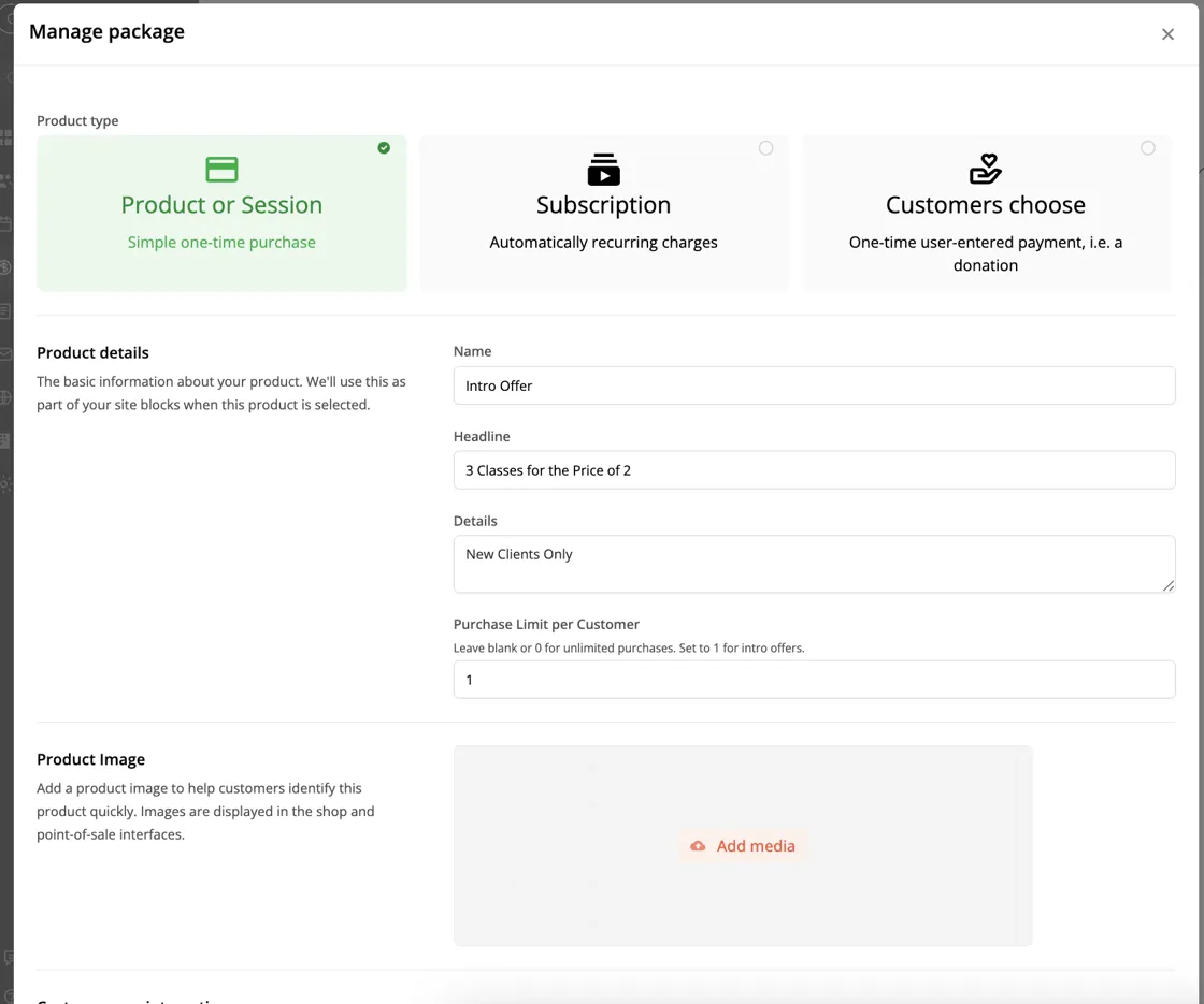 One-time purchase product setting