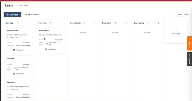Visual kanban lead board in Zipper