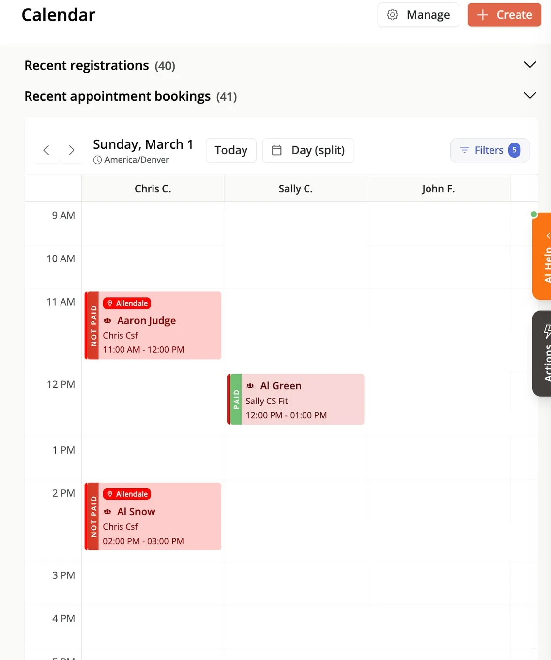 Multi-column day view with one lane per staff member