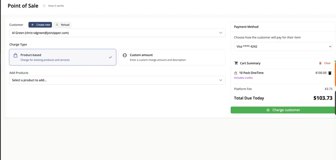 Customer checkout showing transparent pass-on fee
