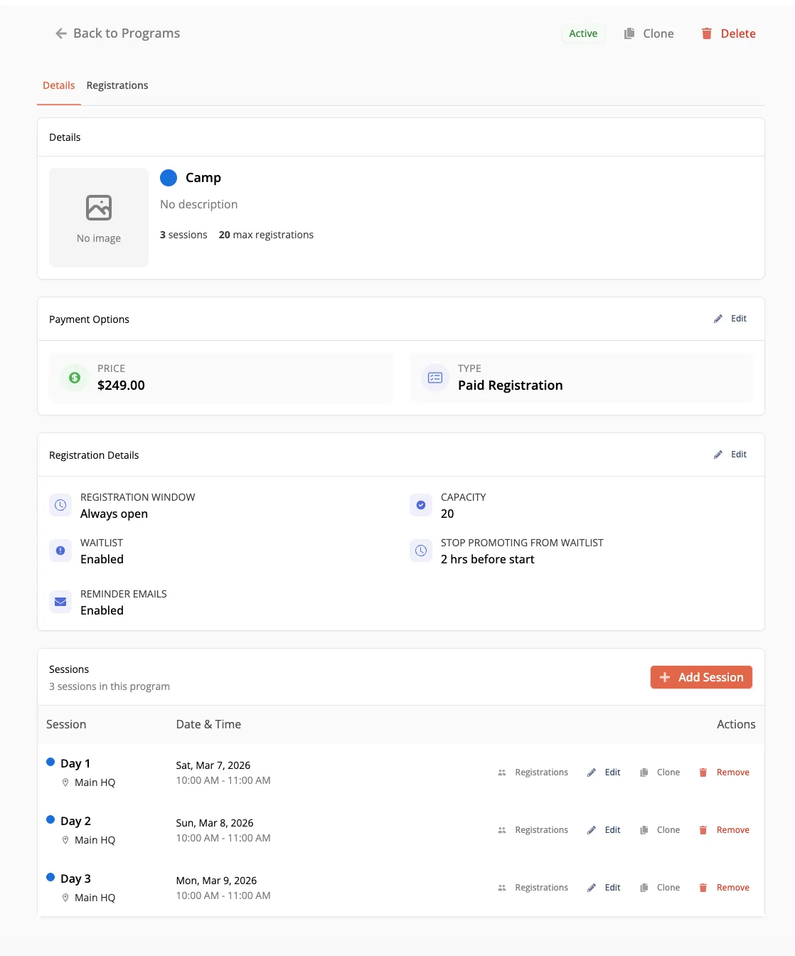 Programs for multi-day events