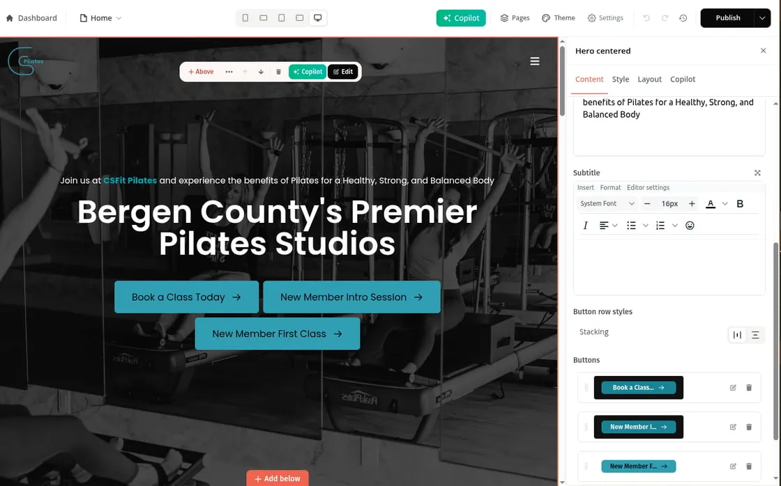 Improved site builder UI