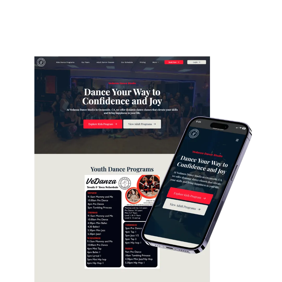 Vedanza Dance Academy — website built with Zipper