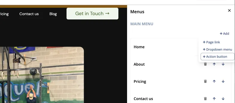 Buttons in the header on Zipper websites