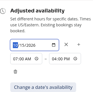 A dated availability adjustment on a phone