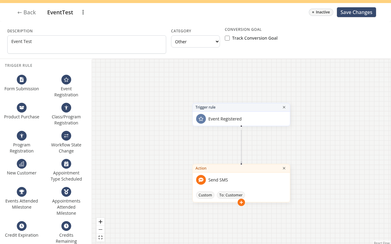 An automation flow showing its trigger and connected action