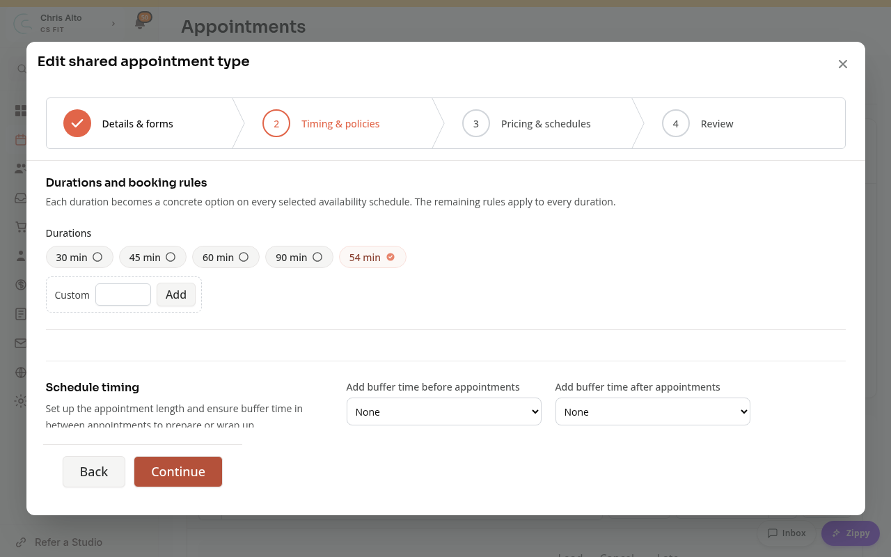 The shared appointment Timing and policies step