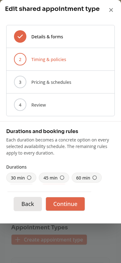 Appointment timing and policy settings on a phone