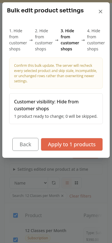 Bulk-edit confirmation on a phone