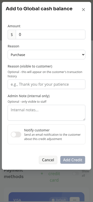 The cash adjustment form on a phone