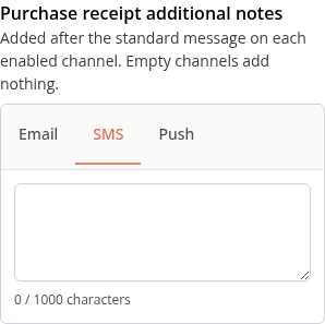 The SMS receipt note field and character counter on a phone