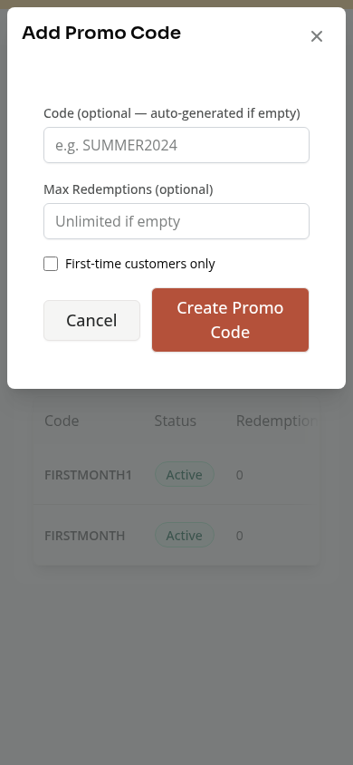 The Add Promo Code form on a phone