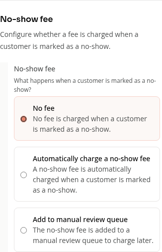 Appointment no-show fee choices on mobile