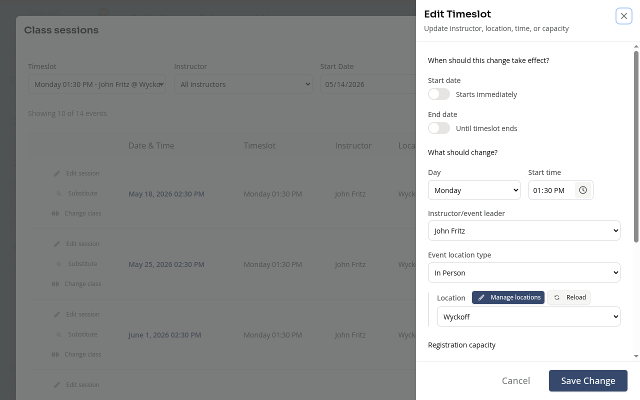 Timeslot editor with Zoom URL entered in the Video Meeting URL field