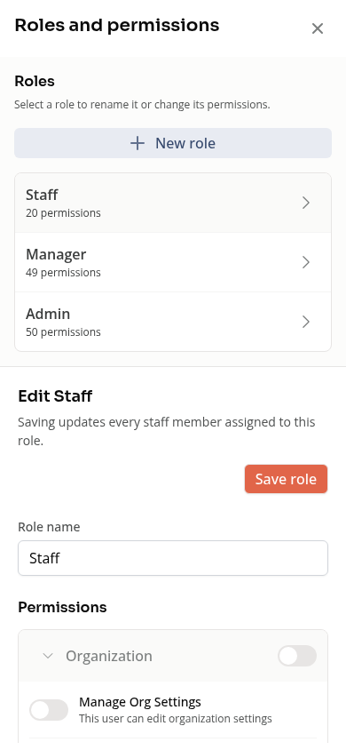 The mobile role manager with its shared-role impact warning