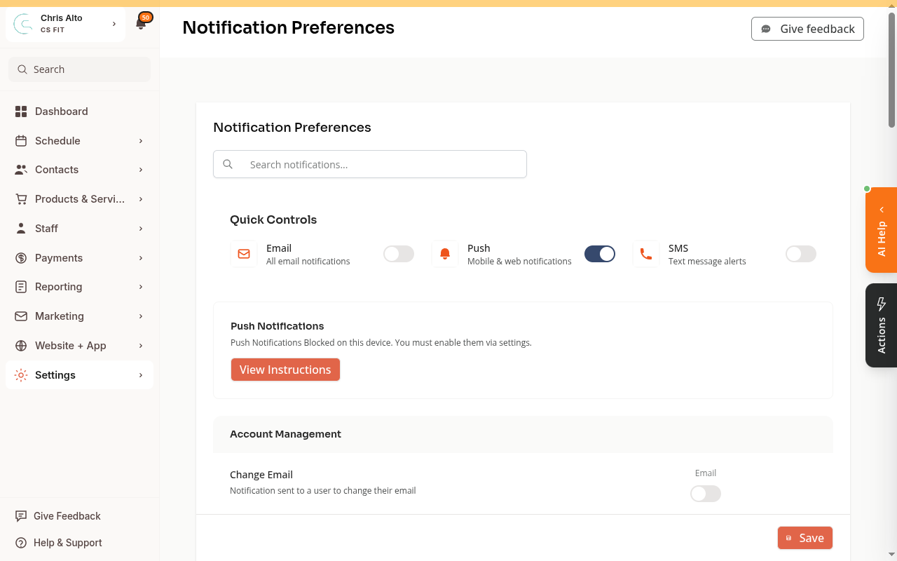 My Notifications settings page showing personal notification preferences