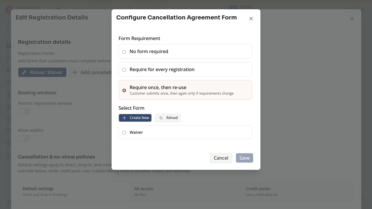 The cancellation agreement selector and reuse requirement