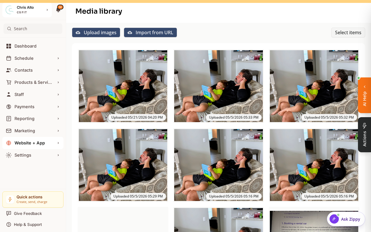 The Media Library showing uploaded images
