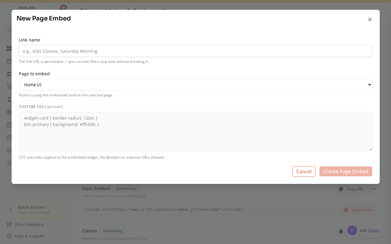 The New Page Embed window