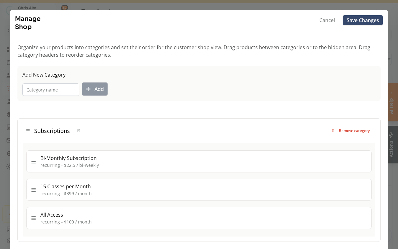 The new category added to the Manage Shop window
