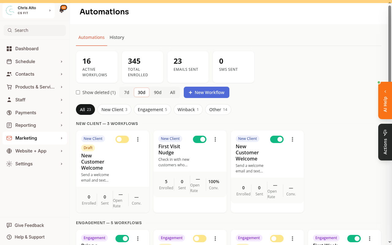 Automations list page with the New Workflow button