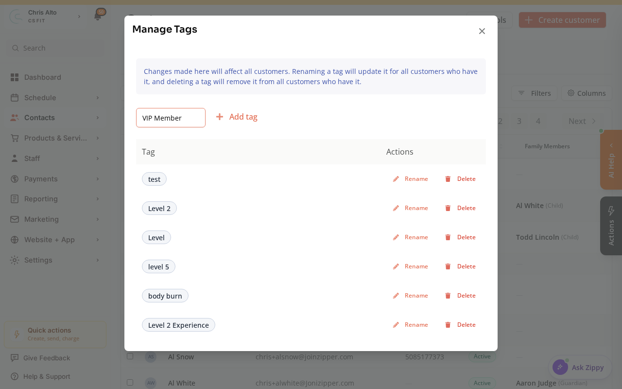 A new tag name typed into the add-tag field of the Manage Tags modal