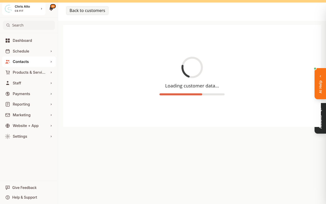 Customer billing & payments tab showing active subscription with Pause subscription button