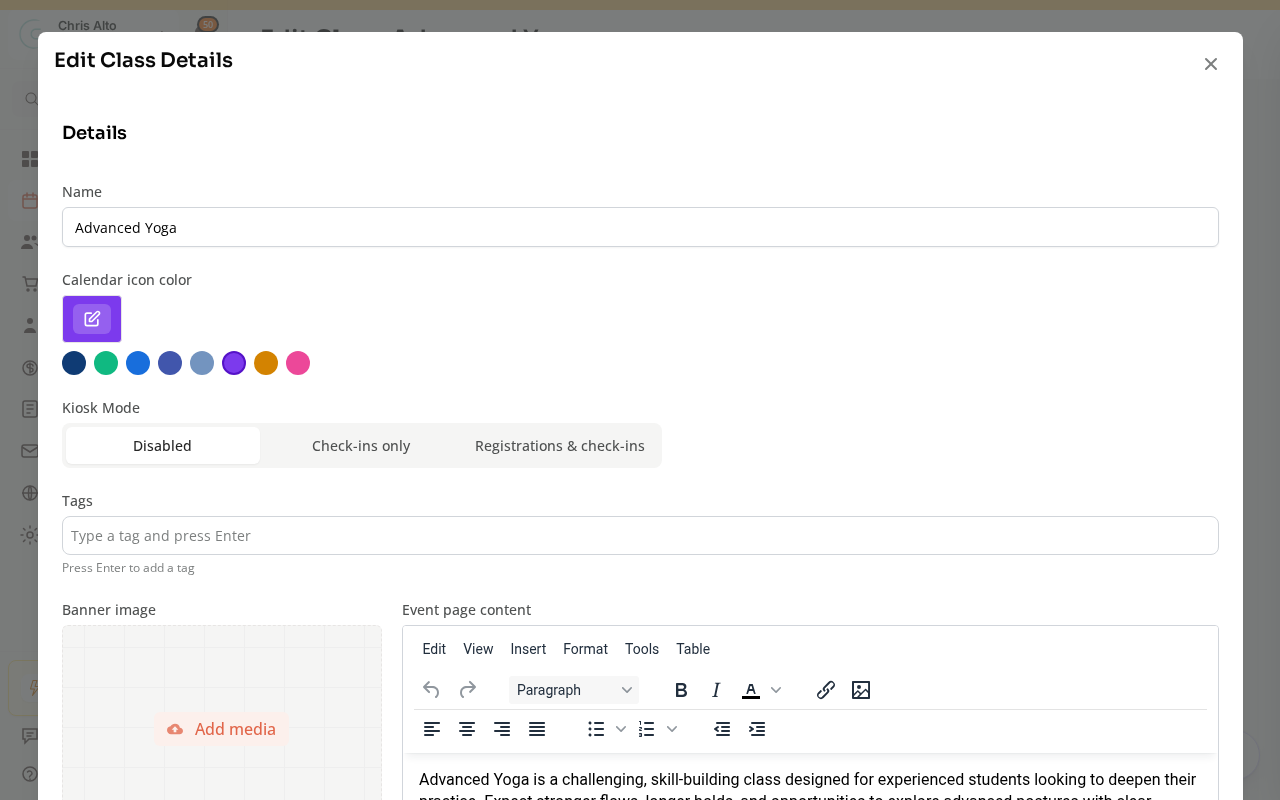 Editing the class Details, including the class name