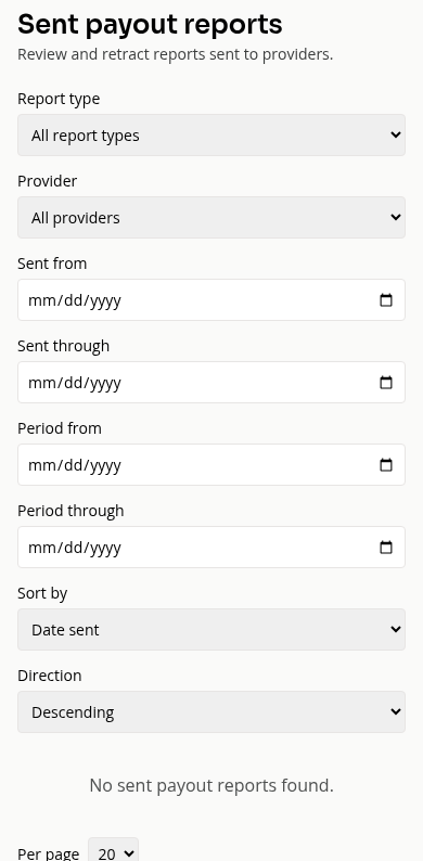 Sent payout report filters on a phone