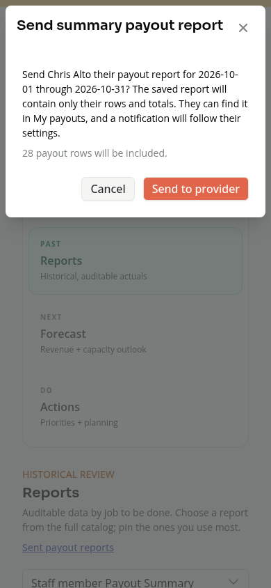The payout send confirmation on a phone