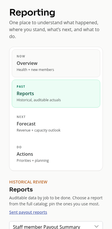 A staff payout report on a phone
