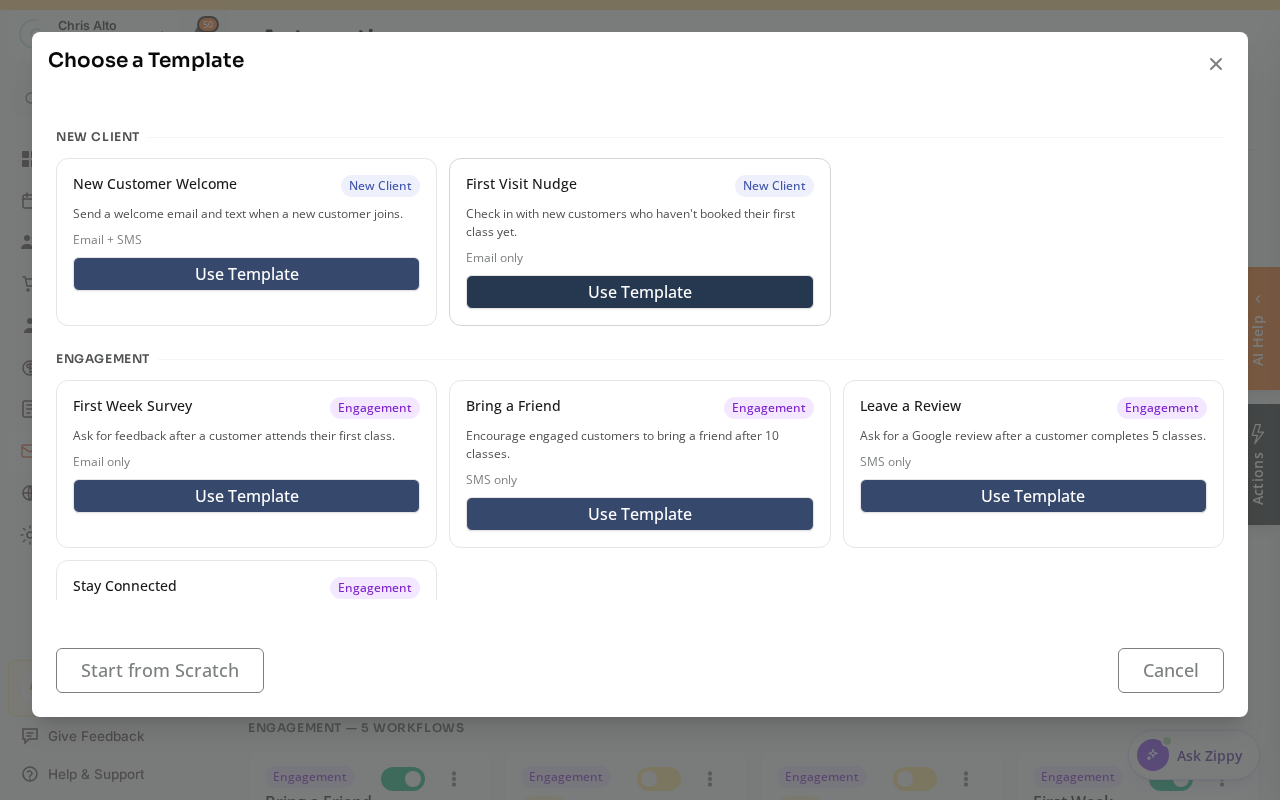 The Choose a Template gallery with engagement and re-engagement automation templates